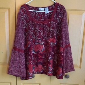 Faded Glory Red Floral Blouse